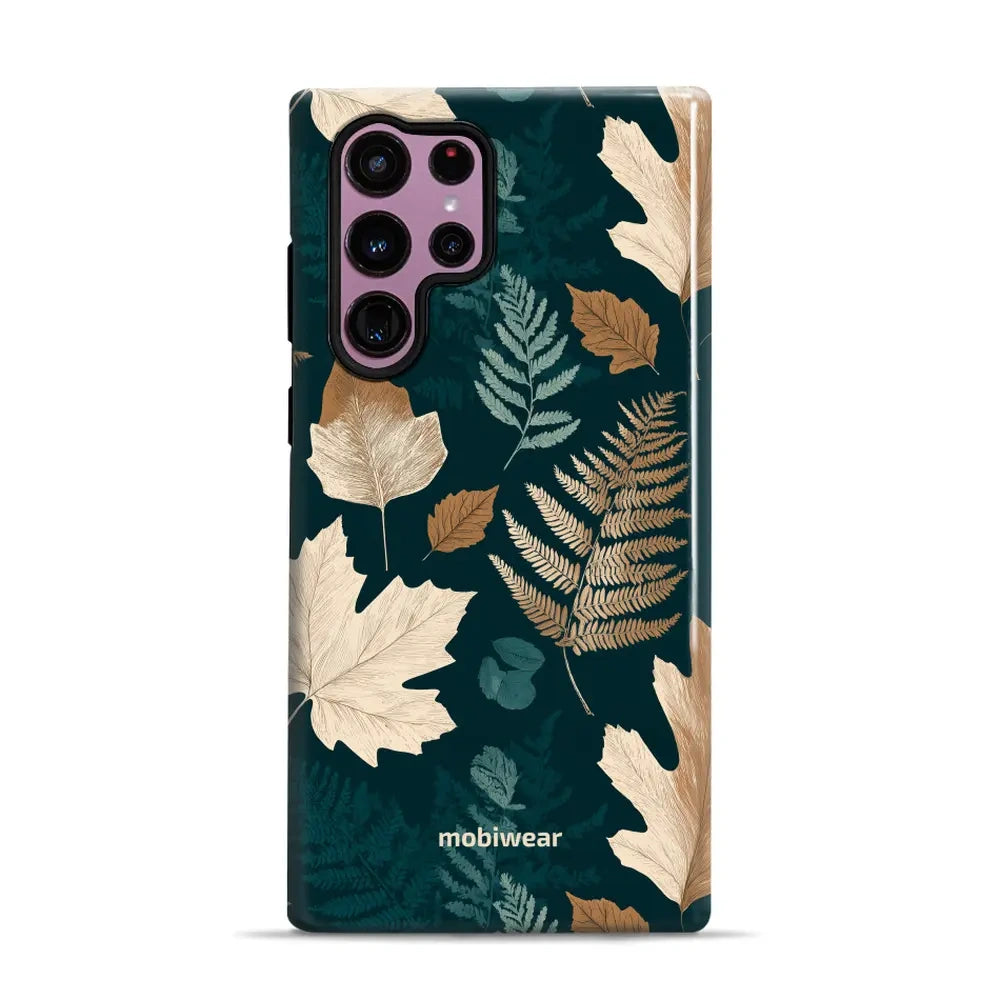 Handyhülle für Galaxy S22 Ultra 5G, Mobiwear Elite Pro, Herbarium aus Blättern und Farnen