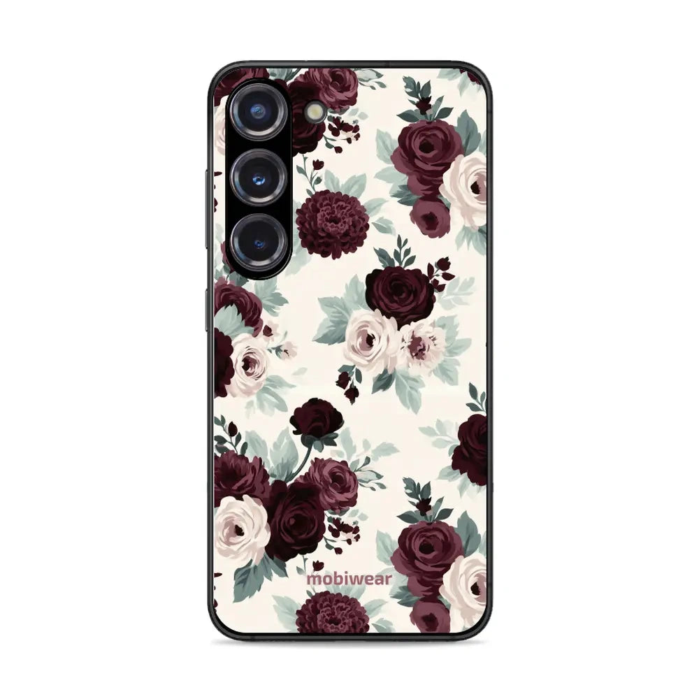 Handyhülle für Galaxy S23, Mobiwear Glossy Case, Rosen mit Salbei auf Creme