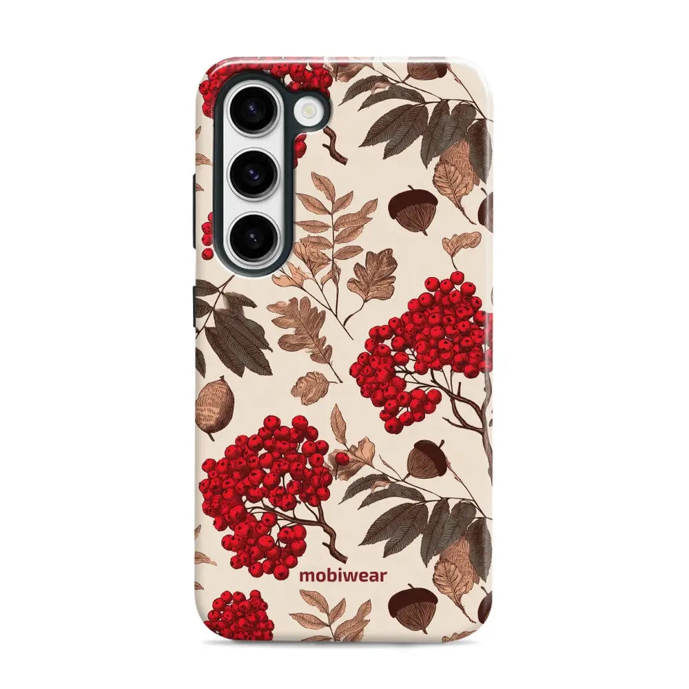 Handyhülle für Galaxy S23, Mobiwear Elite Pro, Vogelbeeren auf Ecru