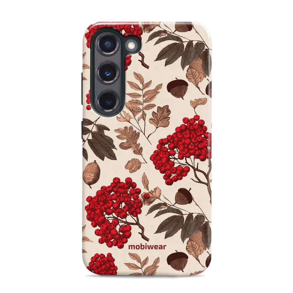 Handyhülle für Galaxy S23 Plus, Mobiwear Elite Pro, Vogelbeeren auf Ecru