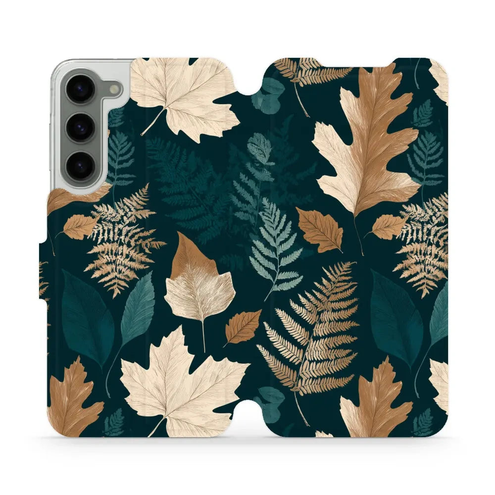 Handyhülle mit klappe für Galaxy S23 Plus, Mobiwear Book, Herbarium aus Blättern und Farnen