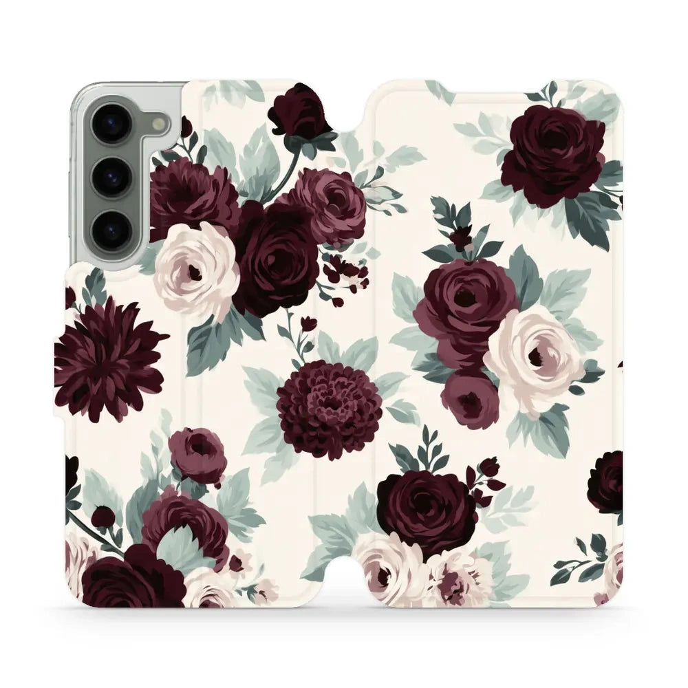 Handyhülle mit klappe für Galaxy S23 Plus, Mobiwear Book, Rosen mit Salbei auf Creme