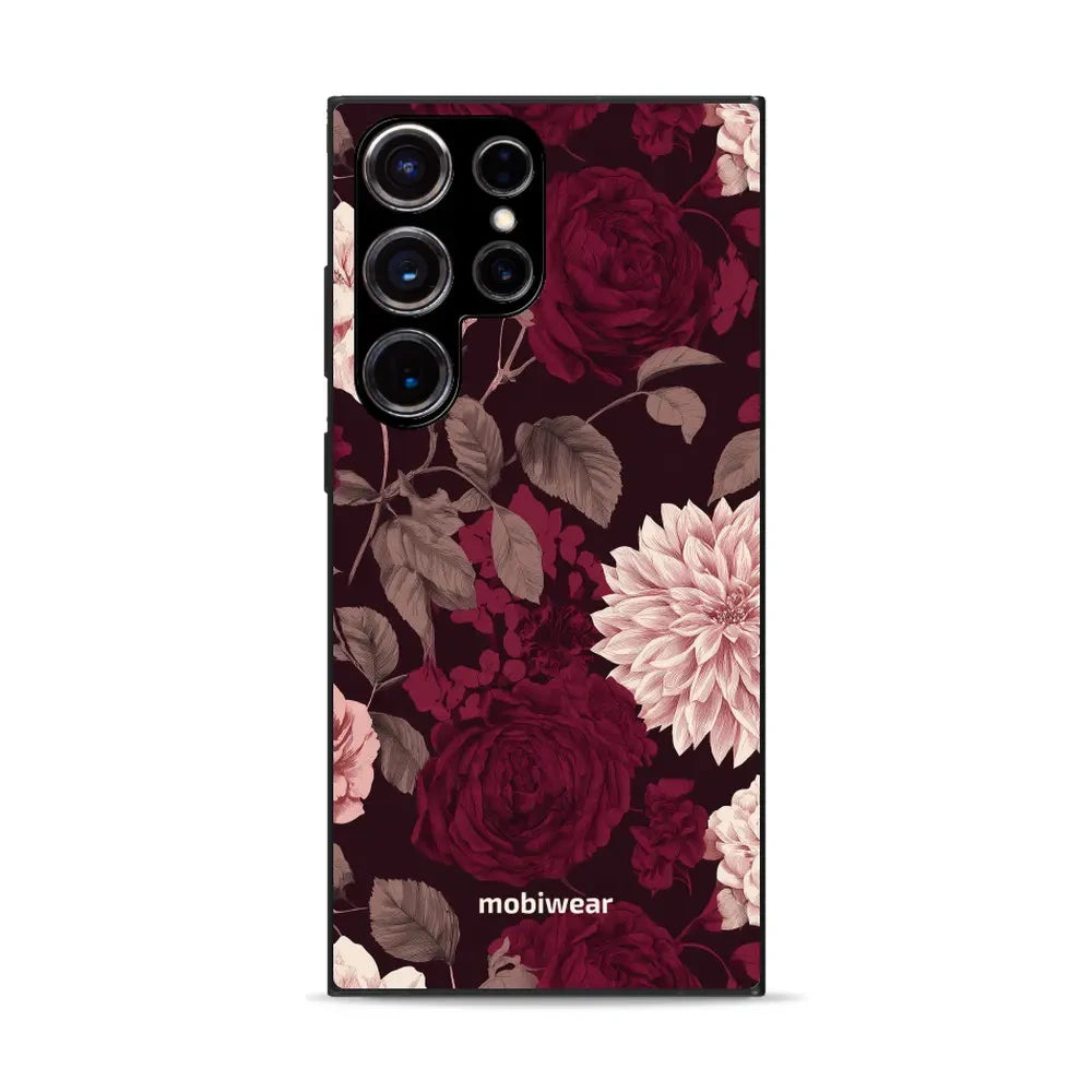 Handyhülle für Galaxy S23 Ultra, Mobiwear Glossy Case, Wein und Dahlien