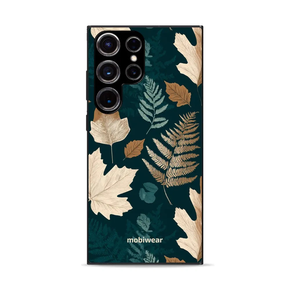 Handyhülle für Galaxy S23 Ultra, Mobiwear Glossy Case, Herbarium aus Blättern und Farnen