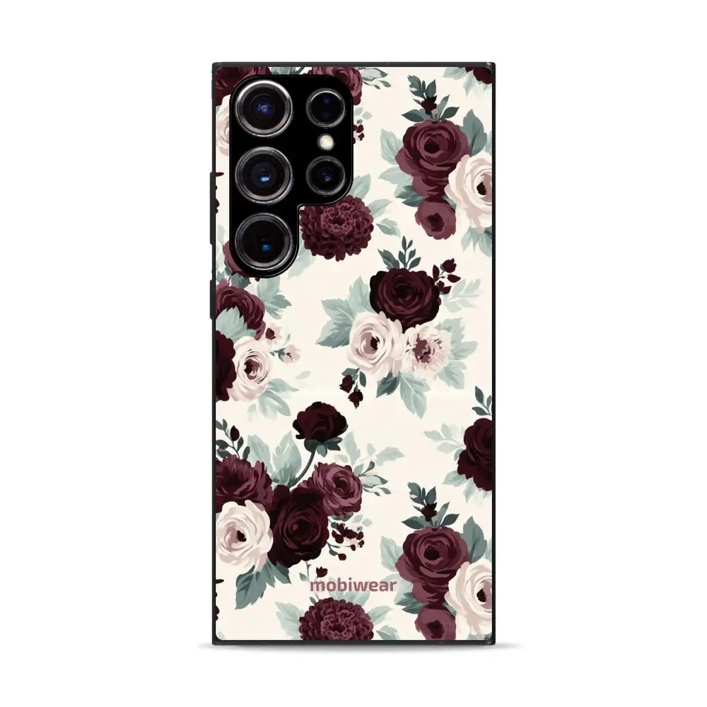 Handyhülle für Galaxy S23 Ultra, Mobiwear Glossy Case, Rosen mit Salbei auf Creme