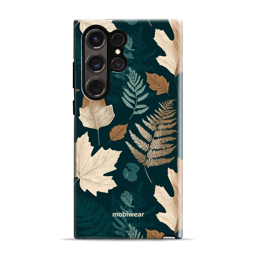 Handyhülle für Galaxy S23 Ultra mit MagSafe, Mobiwear Elite Pro, Herbarium aus Blättern und Farnen