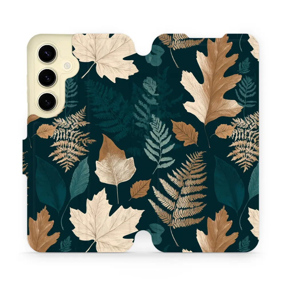 Handyhülle mit klappe für Galaxy S24, Mobiwear Book, Herbarium aus Blättern und Farnen