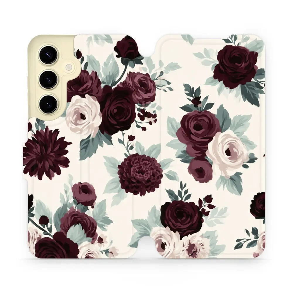 Handyhülle mit klappe für Galaxy S24, Mobiwear Book, Rosen mit Salbei auf Creme