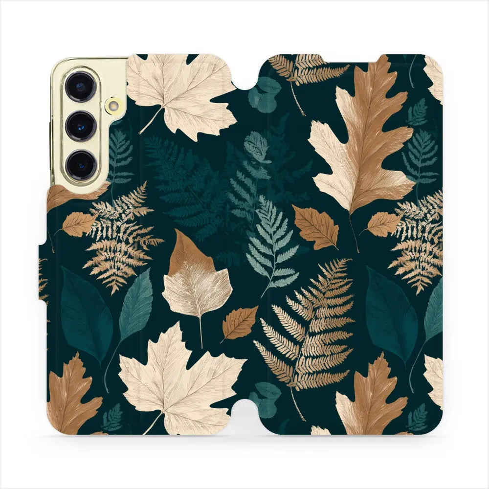Handyhülle mit klappe für Galaxy S24 FE, Mobiwear Book, Herbarium aus Blättern und Farnen
