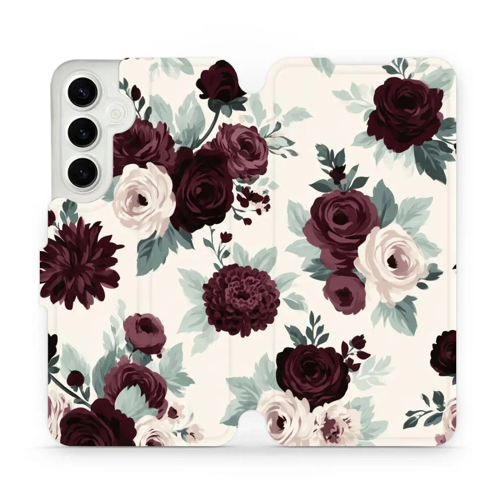 Handyhülle mit klappe für Galaxy S24 Plus, Mobiwear Book, Rosen mit Salbei auf Creme