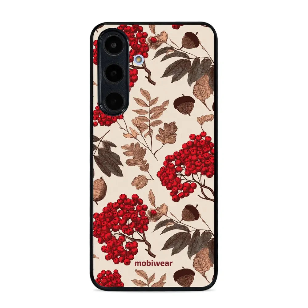 Handyhülle für Galaxy S25 FE, Mobiwear Glossy Case, Vogelbeeren auf Ecru