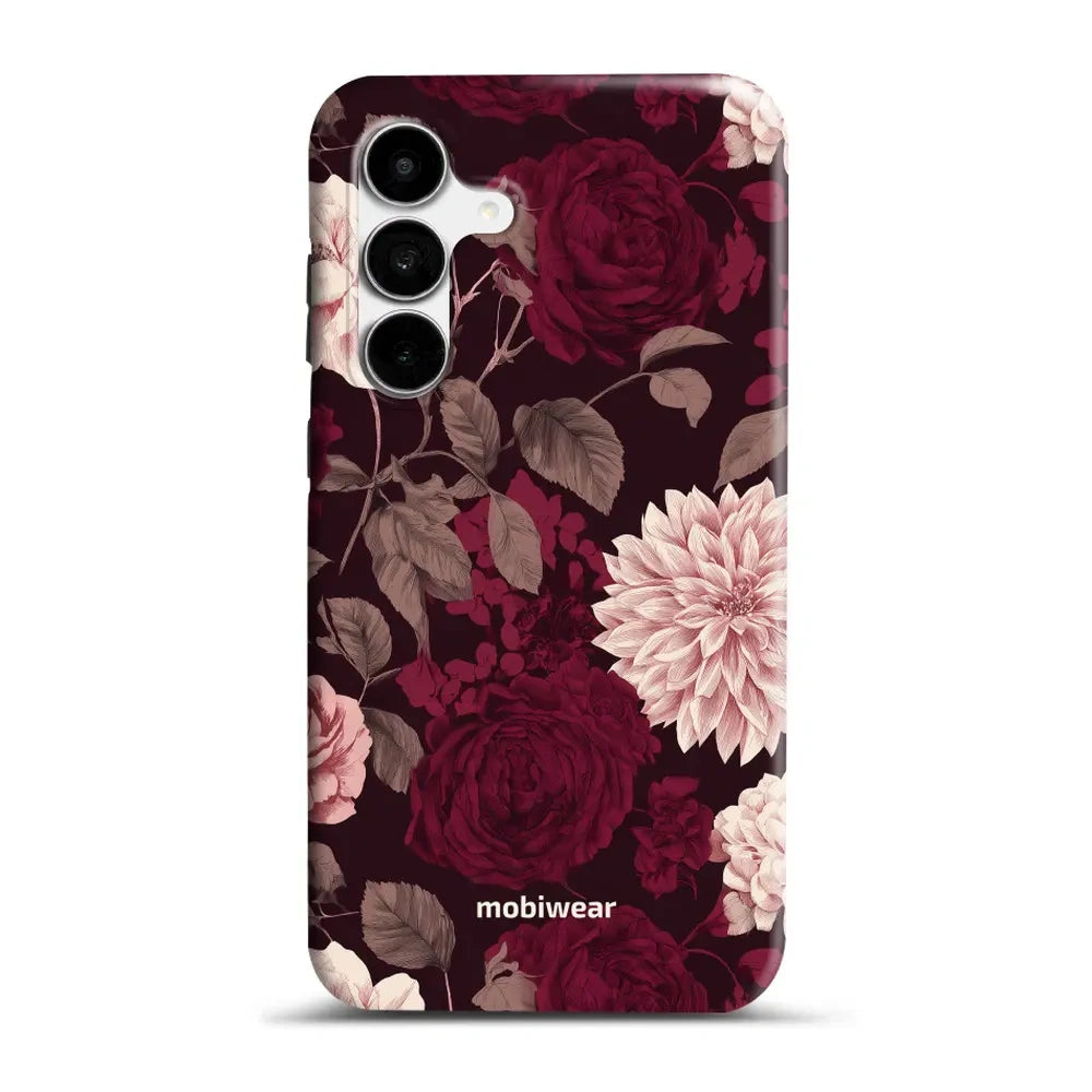 Handyhülle für Galaxy S25 FE, Mobiwear Elite Pro, Wein und Dahlien