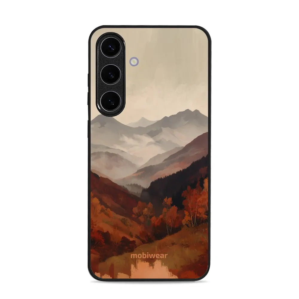 Handyhülle für Galaxy S25 Plus, Mobiwear Glossy Case, Nebliges Tal in den Bergen
