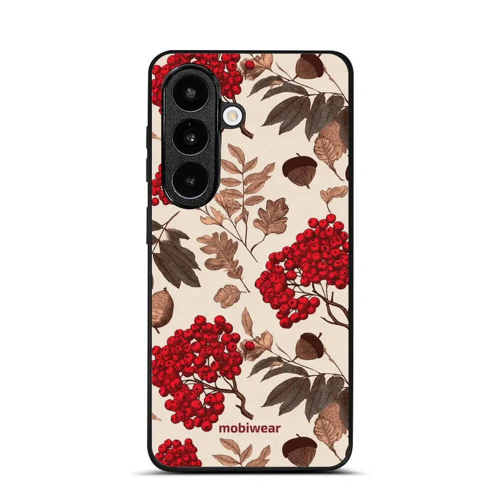 Handyhülle für Galaxy S26, Mobiwear Glossy Case, Vogelbeeren auf Ecru