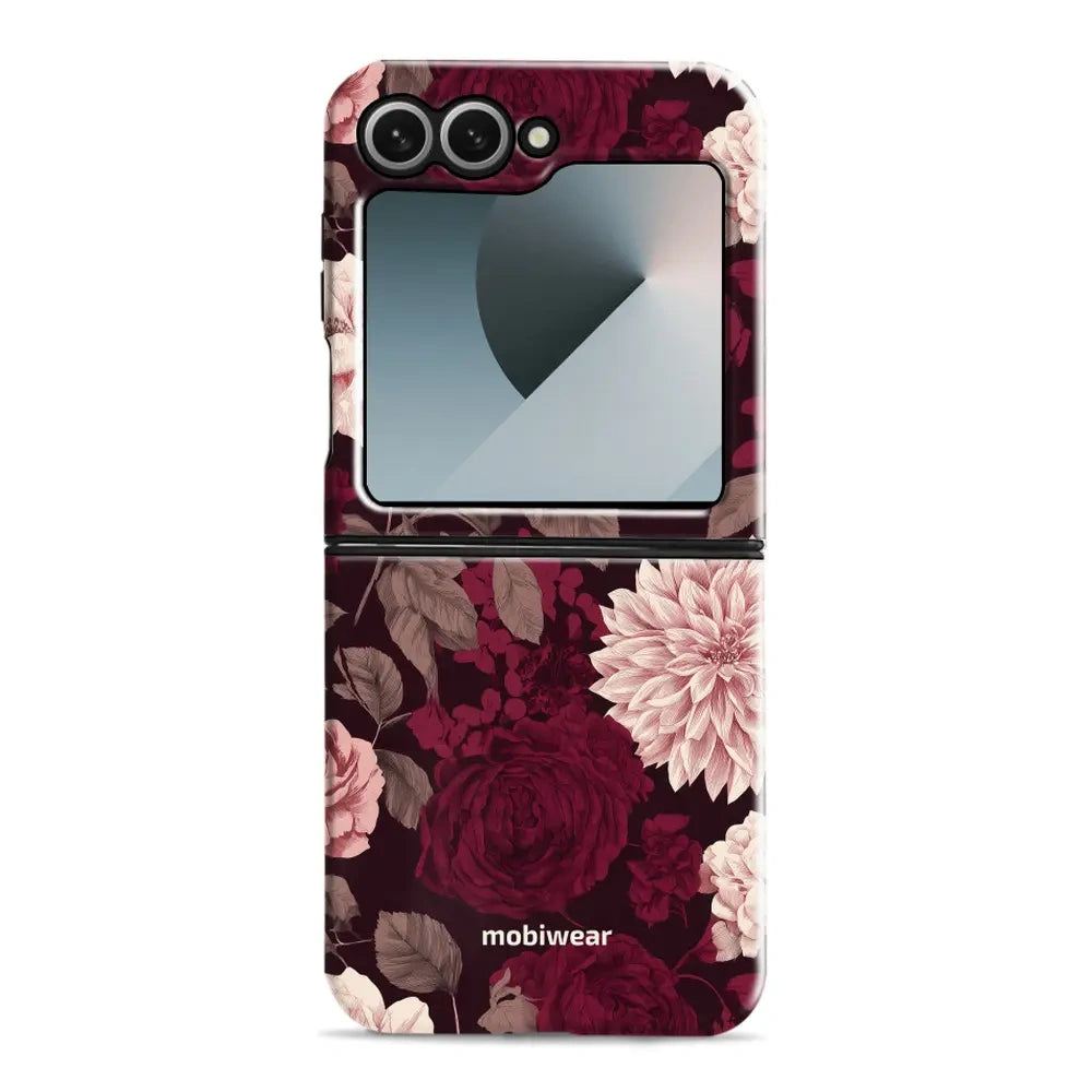 Handyhülle für Galaxy Z Flip6, Mobiwear Elite Pro, Wein und Dahlien