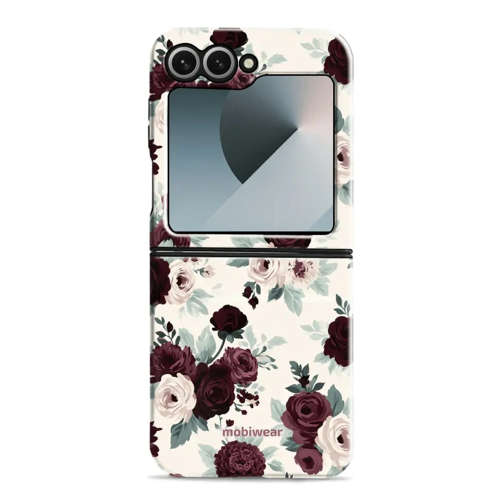 Handyhülle für Galaxy Z Flip6, Mobiwear Elite Pro, Rosen mit Salbei auf Creme