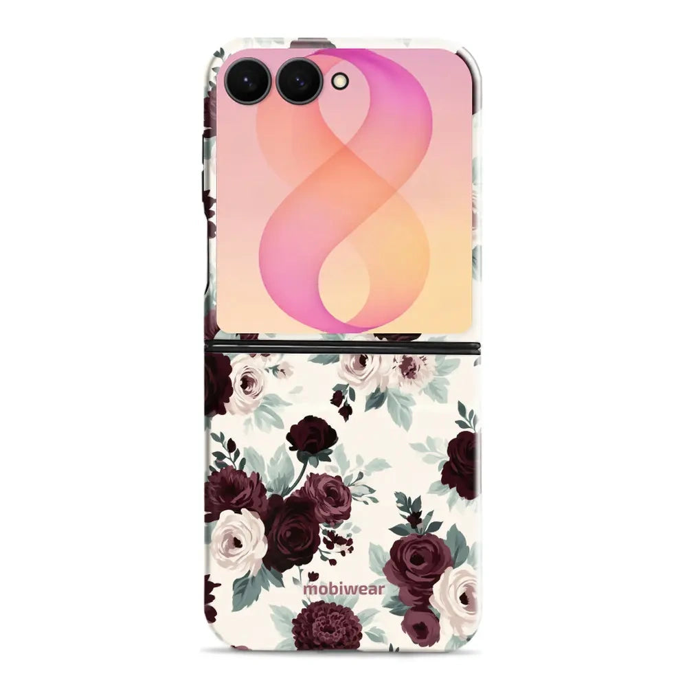 Handyhülle für Galaxy Z Flip8 mit MagSafe, Mobiwear Elite Pro, Rosen mit Salbei auf Creme