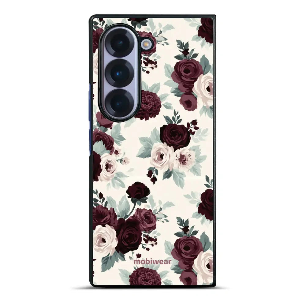 Handyhülle für Galaxy Z Fold6, Mobiwear Glossy Case, Rosen mit Salbei auf Creme