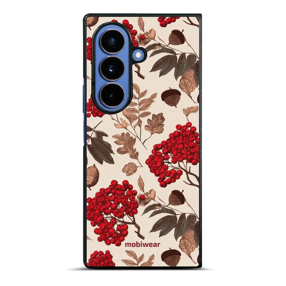 Handyhülle für Galaxy Z Fold7, Mobiwear Glossy Case, Vogelbeeren auf Ecru