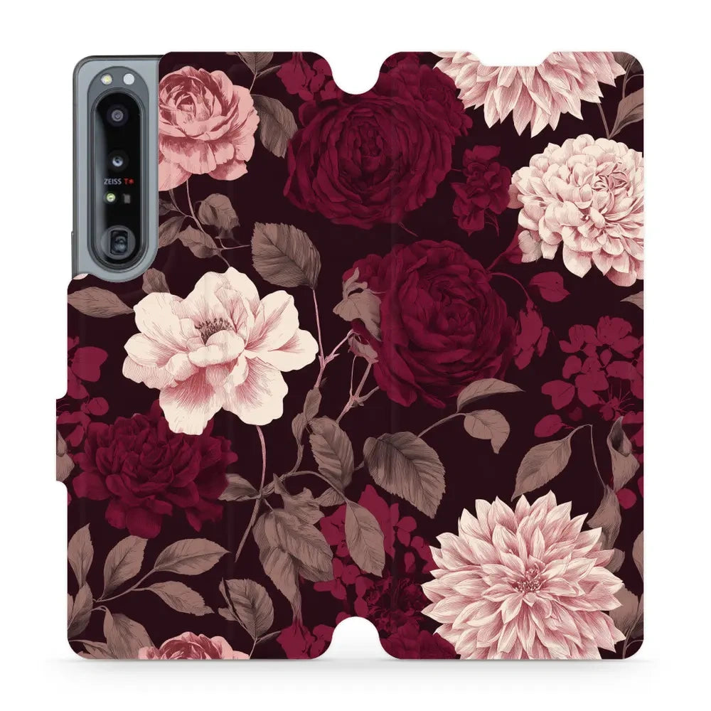 Handyhülle mit klappe für Sony Xperia 1 IV, Mobiwear Book, Wein und Dahlien