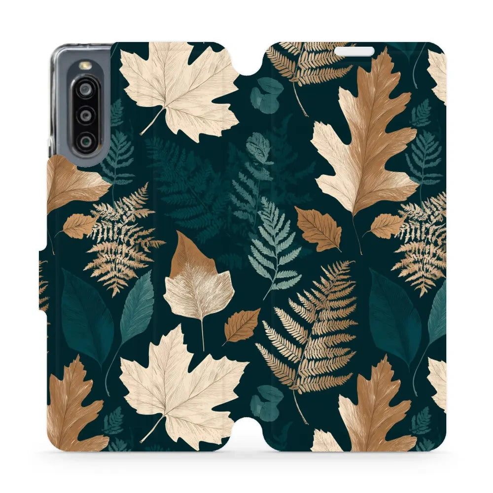 Handyhülle mit klappe für Sony Xperia 10 IV, Mobiwear Book, Herbarium aus Blättern und Farnen