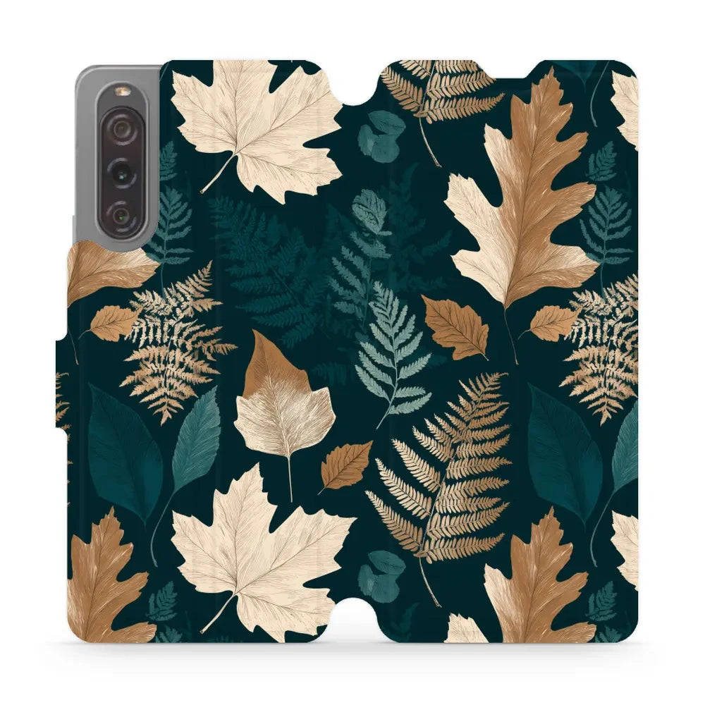 Handyhülle mit klappe für Sony Xperia 10 V, Mobiwear Book, Herbarium aus Blättern und Farnen