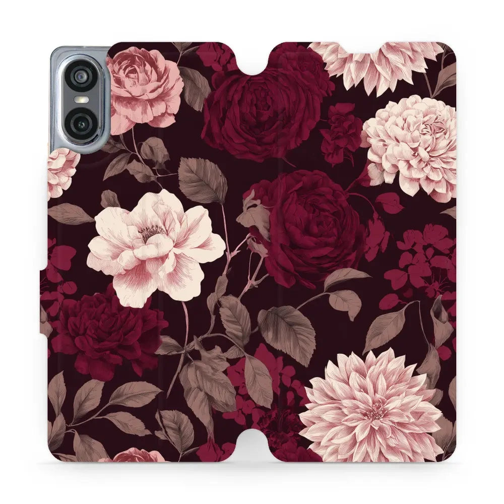 Handyhülle mit klappe für Sony Xperia 10 VI, Mobiwear Book, Wein und Dahlien