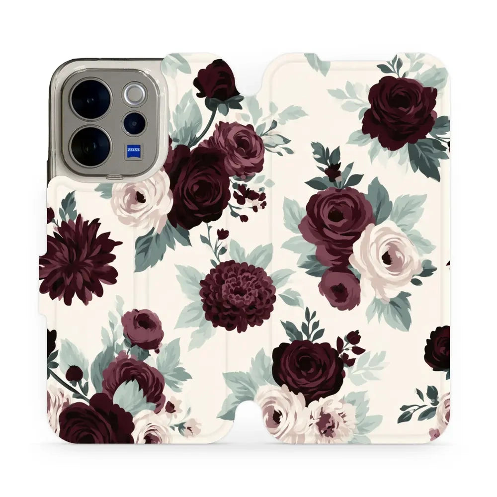 Handyhülle mit klappe für vivo V70 5G, Mobiwear Book, Rosen mit Salbei auf Creme