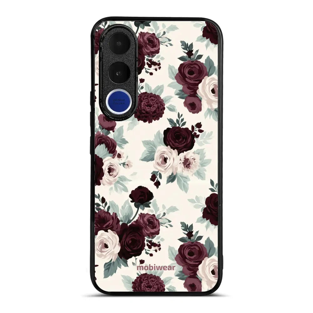 Handyhülle für vivo V70 FE 5G, Mobiwear Glossy Case, Rosen mit Salbei auf Creme