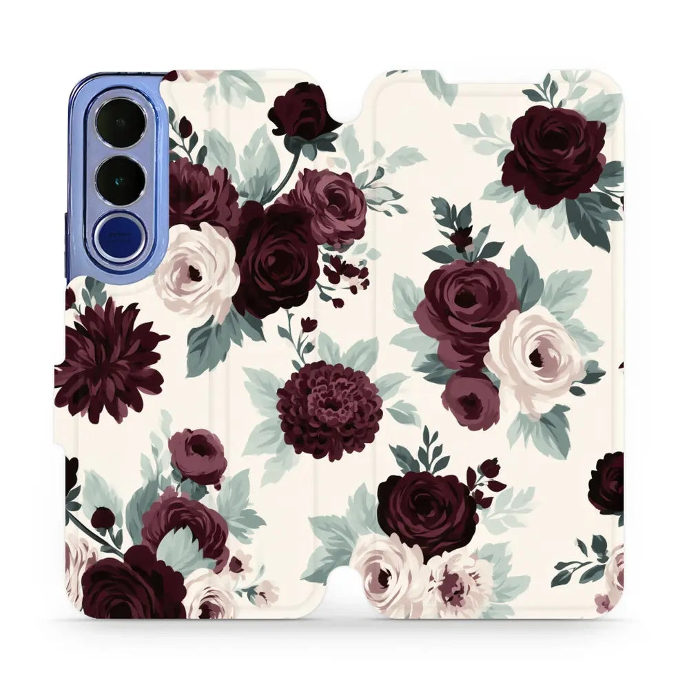 Handyhülle mit klappe für vivo V70 FE 5G, Mobiwear Book, Rosen mit Salbei auf Creme