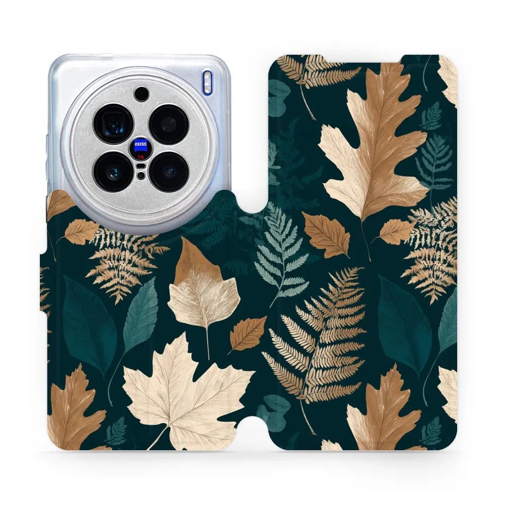 Handyhülle mit klappe für vivo X200 Pro, Mobiwear Book, Herbarium aus Blättern und Farnen