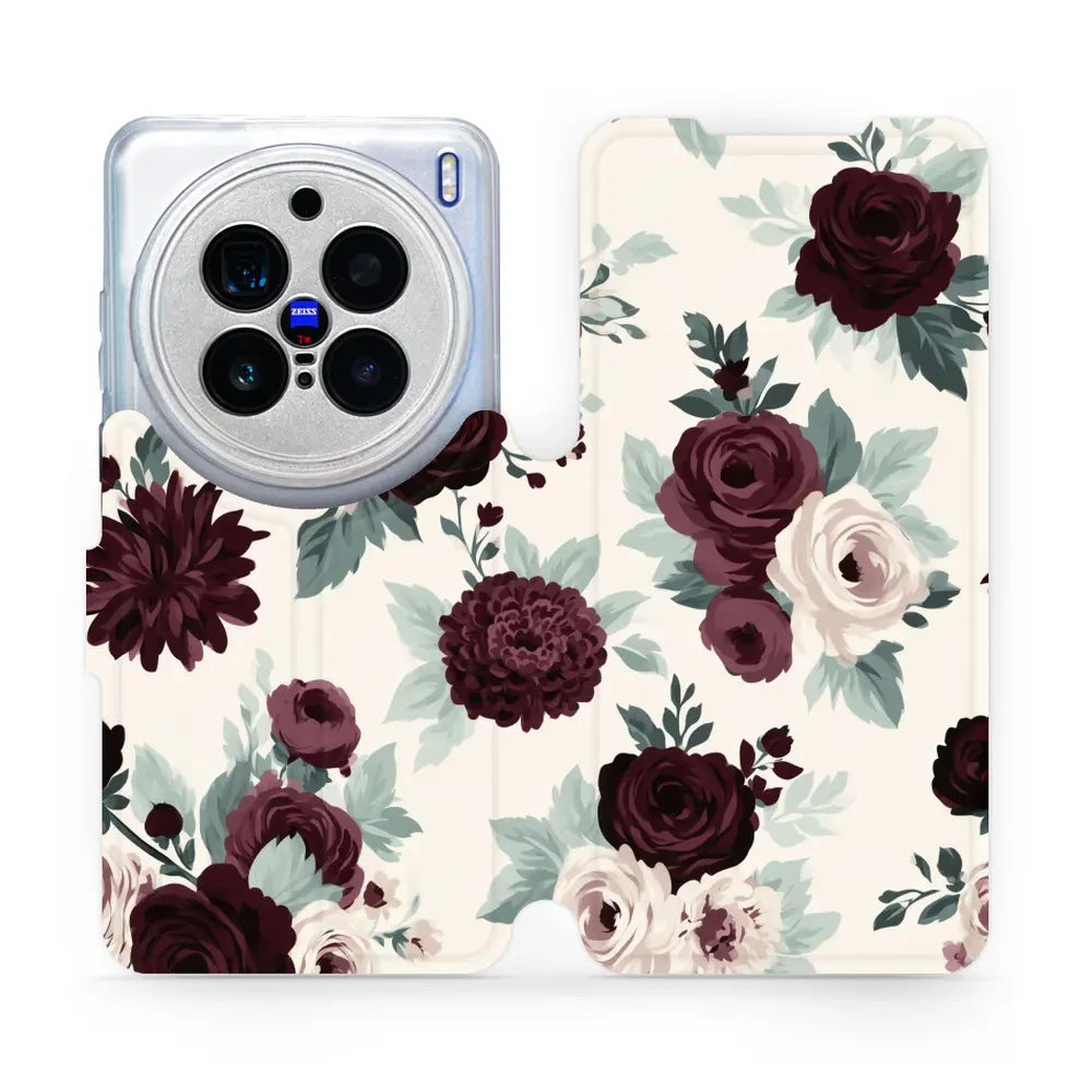Handyhülle mit klappe für vivo X200 Pro, Mobiwear Book, Rosen mit Salbei auf Creme