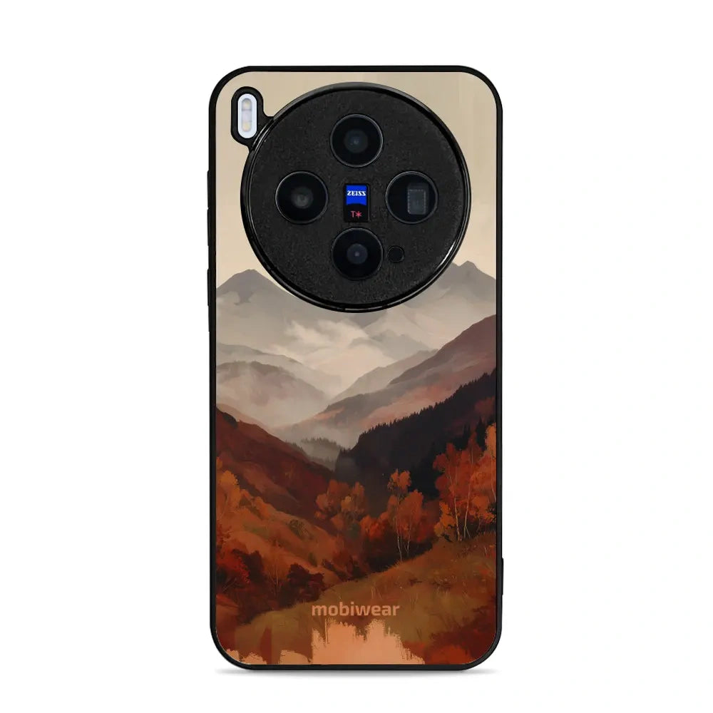 Handyhülle für vivo X300, Mobiwear Glossy Case, Nebliges Tal in den Bergen