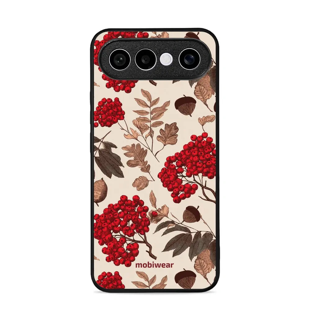 Handyhülle für vivo X300 FE, Mobiwear Glossy Case, Vogelbeeren auf Ecru