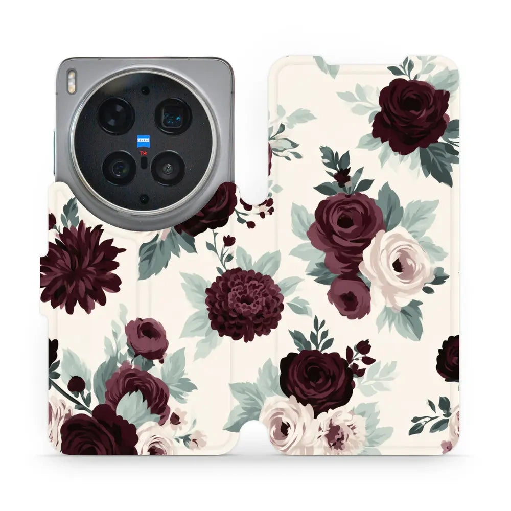 Handyhülle mit klappe für vivo X300 Ultra, Mobiwear Book, Rosen mit Salbei auf Creme