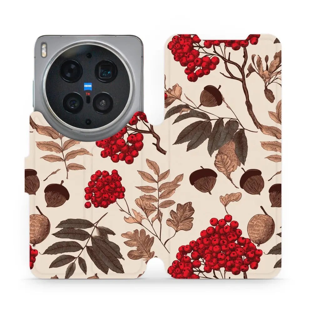 Handyhülle mit klappe für vivo X300 Ultra, Mobiwear Book, Vogelbeeren auf Ecru
