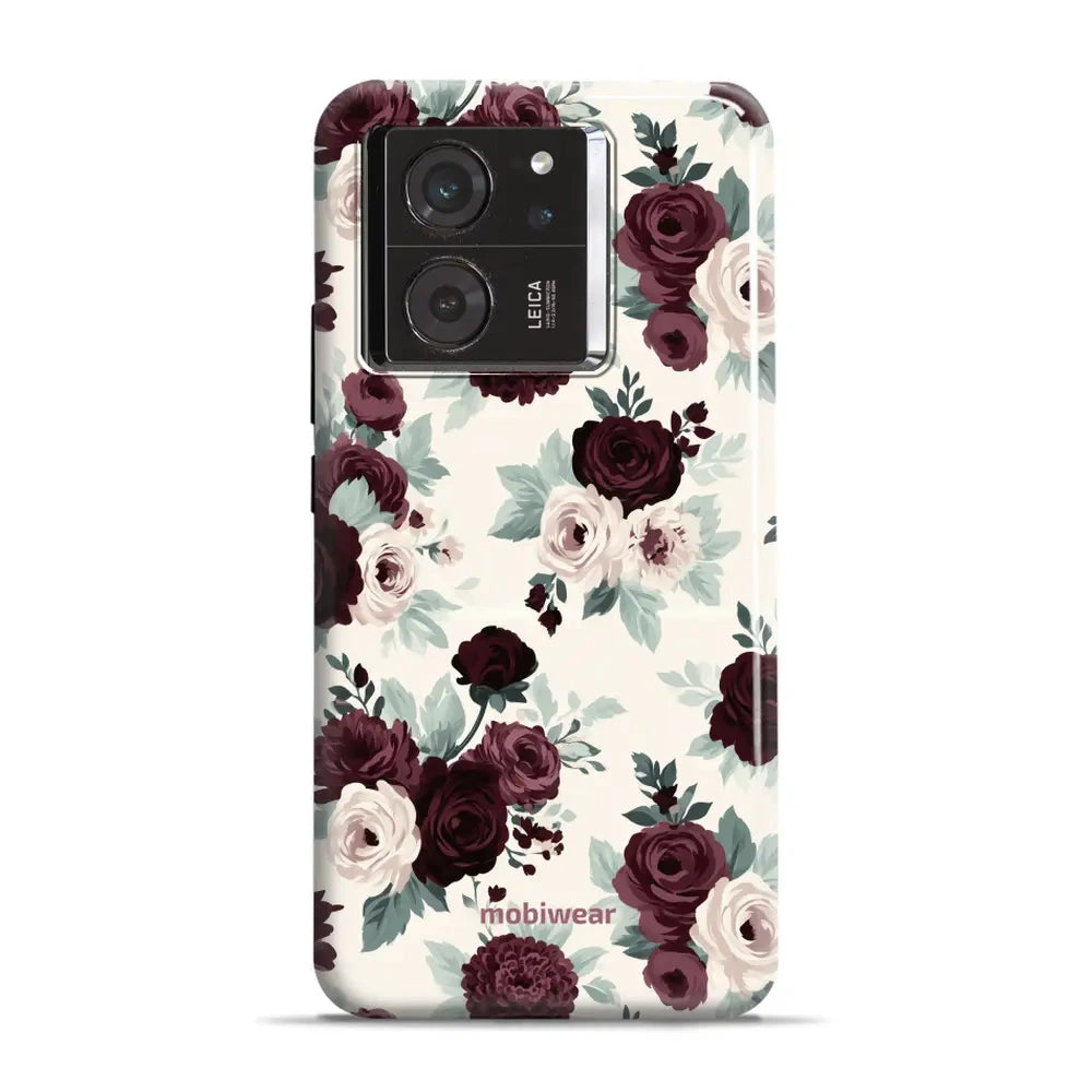 Handyhülle für Xiaomi 13T Pro, Mobiwear Elite Pro, Rosen mit Salbei auf Creme