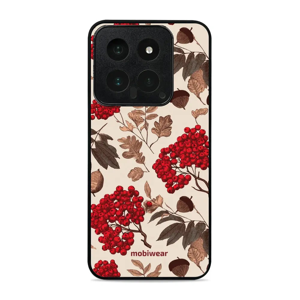 Handyhülle für Xiaomi 14, Mobiwear Glossy Case, Vogelbeeren auf Ecru
