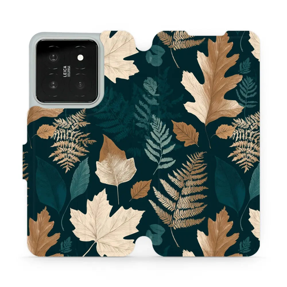 Handyhülle mit klappe für Xiaomi 14, Mobiwear Book, Herbarium aus Blättern und Farnen