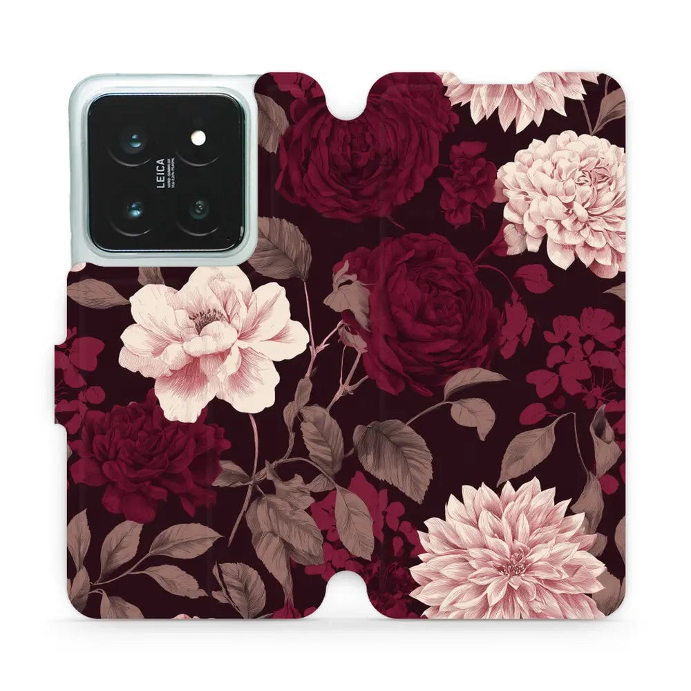 Handyhülle mit klappe für Xiaomi 14 Pro, Mobiwear Book, Wein und Dahlien