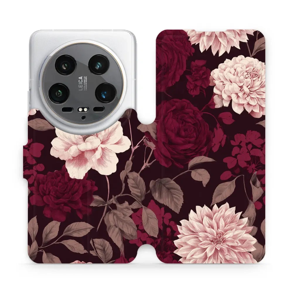 Handyhülle mit klappe für Xiaomi 14 Ultra, Mobiwear Book, Wein und Dahlien