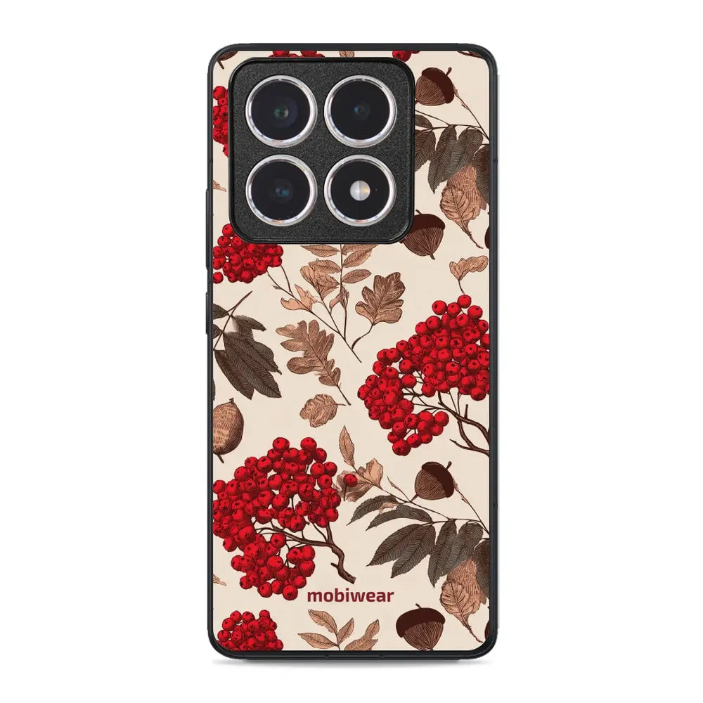Handyhülle für Xiaomi 14T, Mobiwear Glossy Case, Vogelbeeren auf Ecru