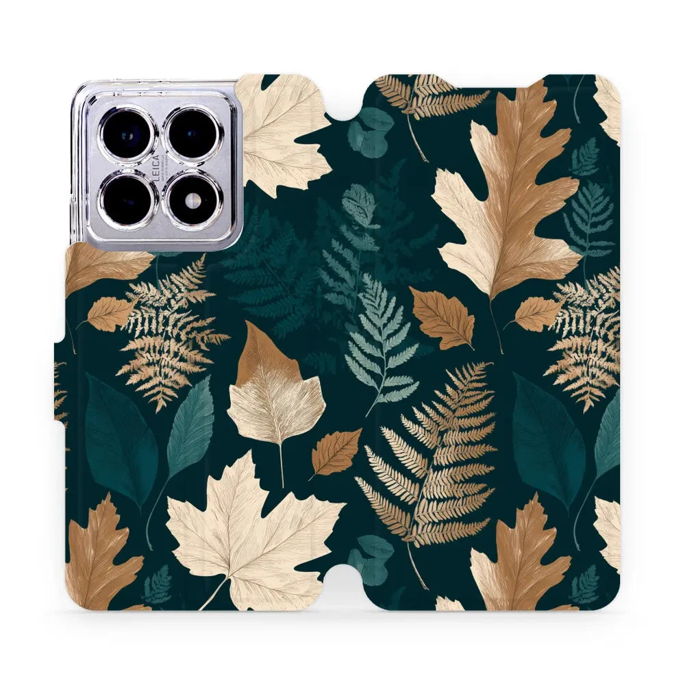 Handyhülle mit klappe für Xiaomi 14T Pro, Mobiwear Book, Herbarium aus Blättern und Farnen