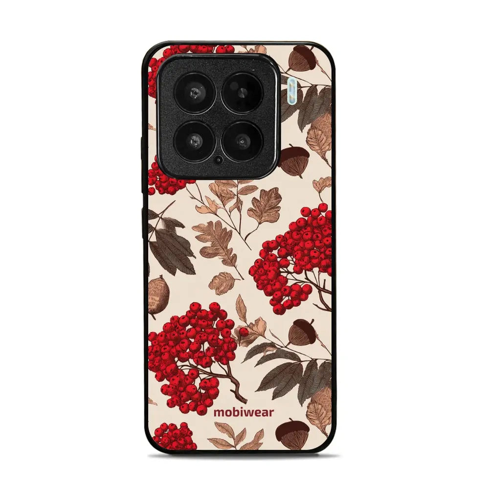 Handyhülle für Xiaomi 15, Mobiwear Glossy Case, Vogelbeeren auf Ecru