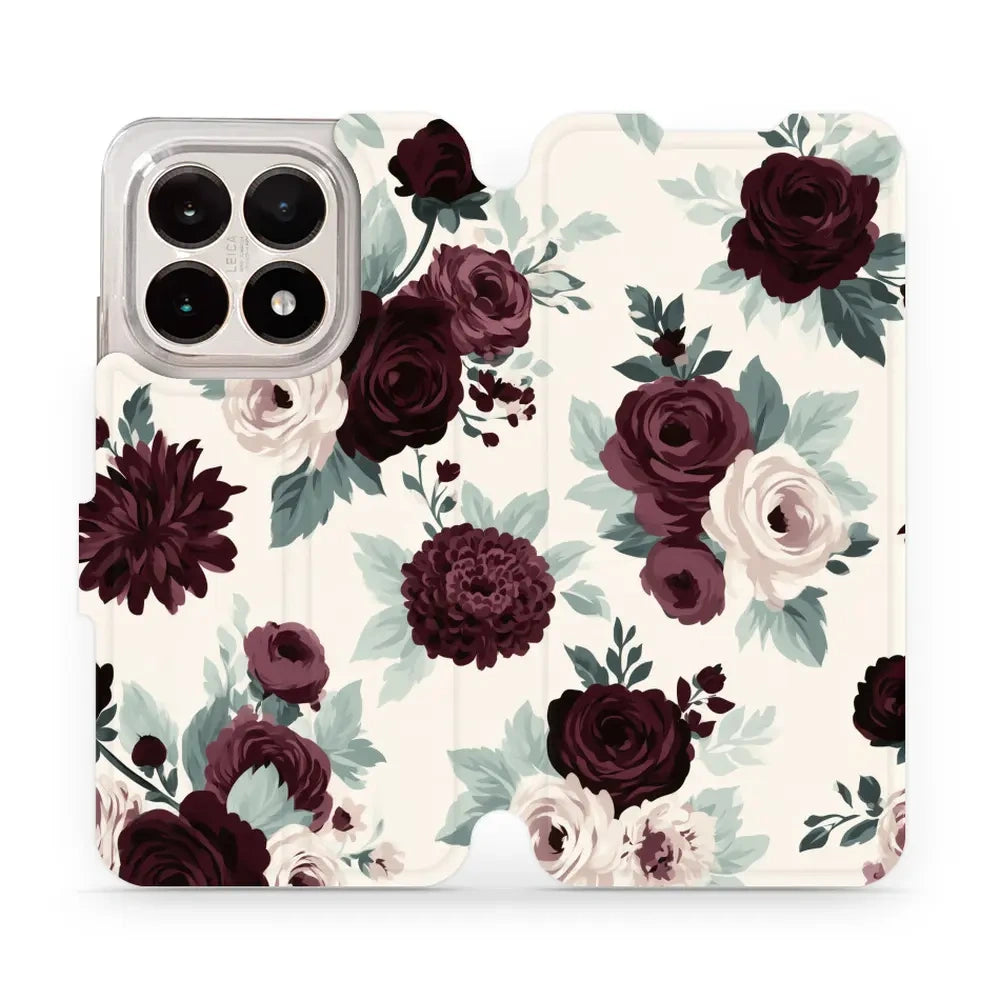Handyhülle mit klappe für Xiaomi 15T, Mobiwear Book, Rosen mit Salbei auf Creme