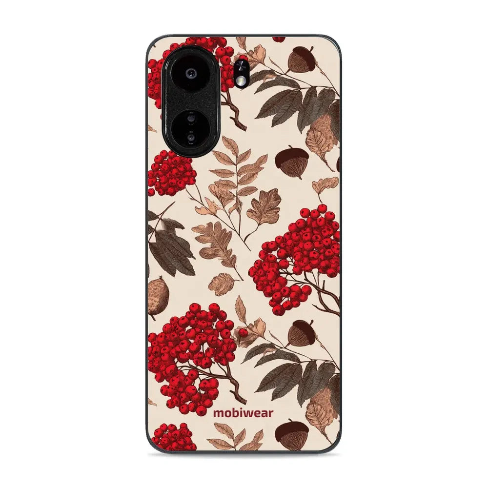 Handyhülle für Xiaomi POCO C65, Mobiwear Glossy Case, Vogelbeeren auf Ecru