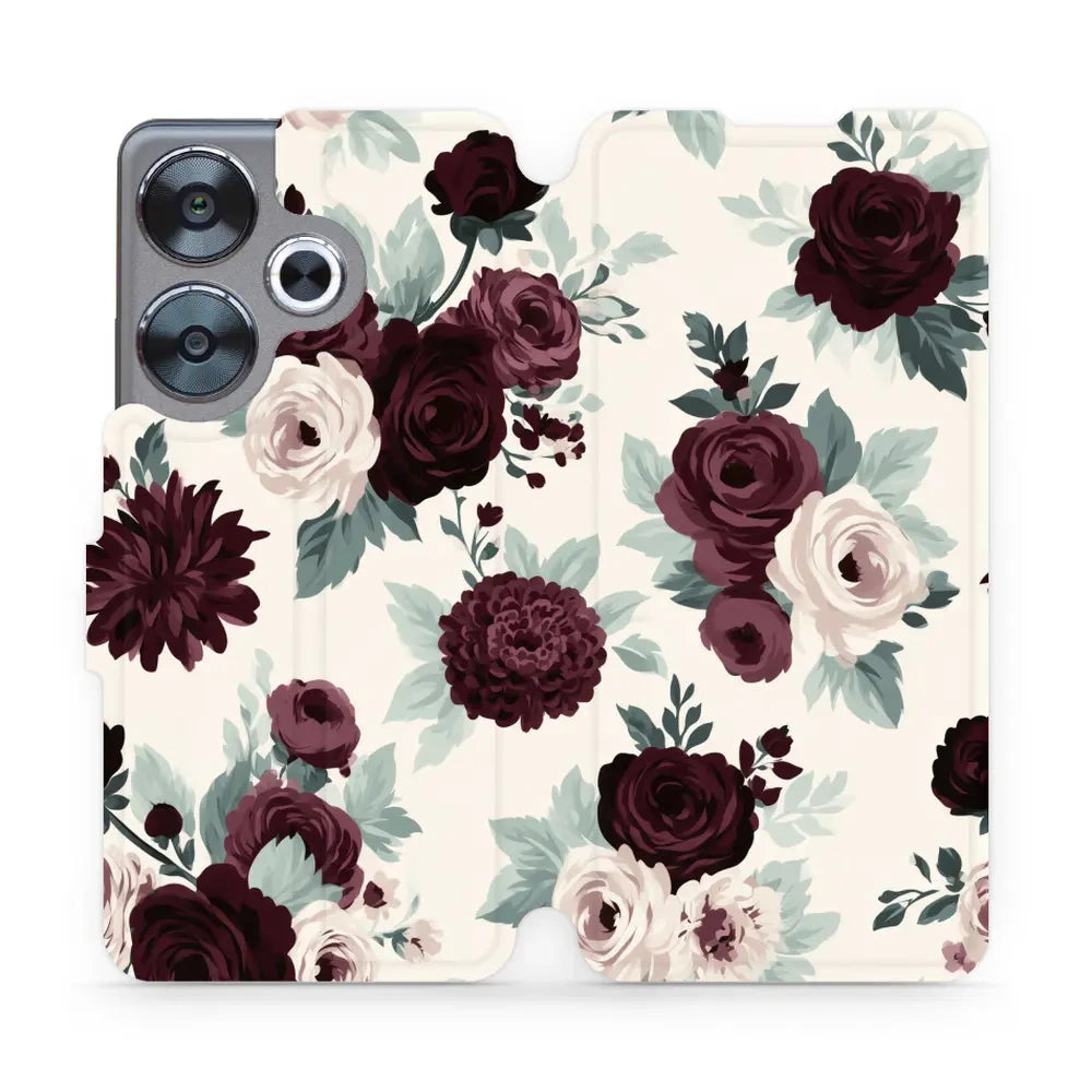 Handyhülle mit klappe für Xiaomi POCO F6, Mobiwear Book, Rosen mit Salbei auf Creme