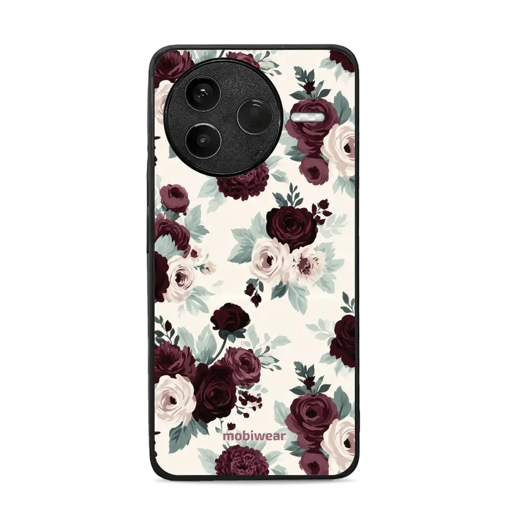 Handyhülle für Xiaomi POCO F7 Pro, Mobiwear Glossy Case, Rosen mit Salbei auf Creme