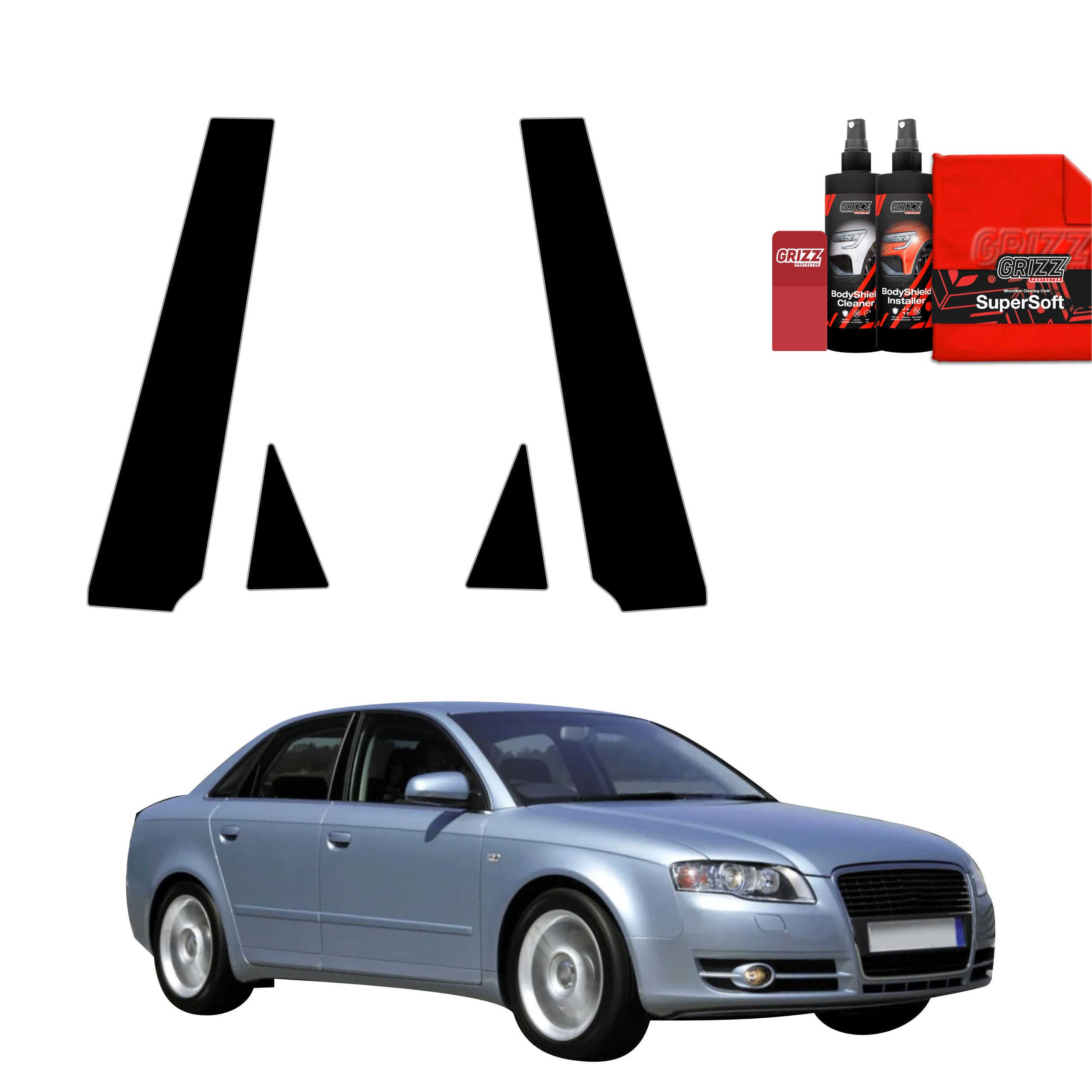 4in1 Schwarze Grizz Protector schutzfolie für B-C-Säule - Audi A4 B7 Sedan (2004-2008)