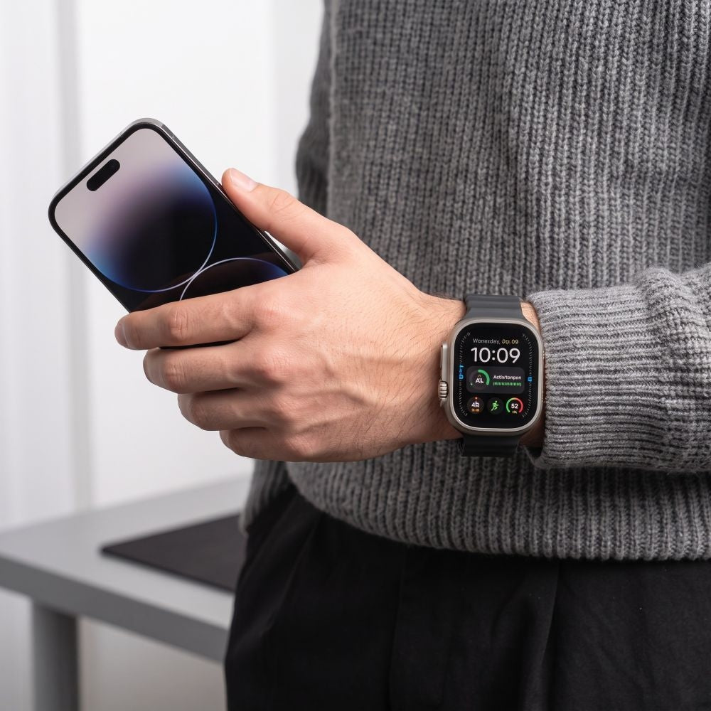 Armband für Apple Watch 49/46/45/44 mm, Tech-Protect Silicone Line, Schwarz (5/8)